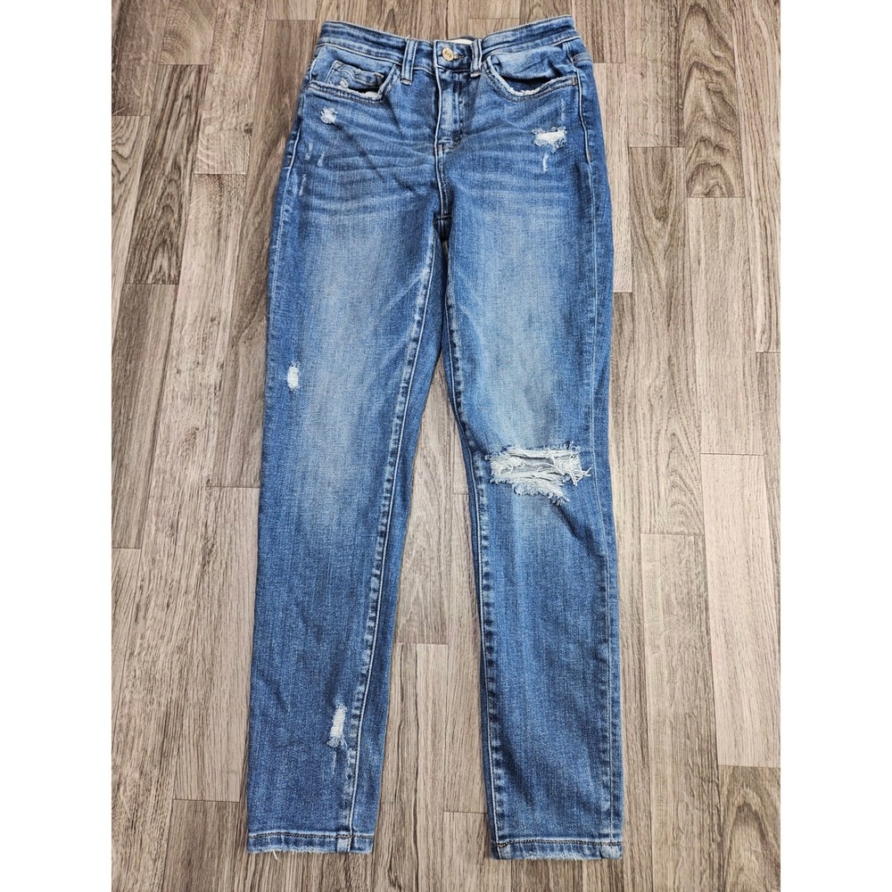 Flying Monkey Distressed Skinny Jeans Womens 27 Blue Raw Hem Denim